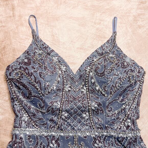 Ellie Wilde Mon Cheri Sleeveless Tulle Glitter Sheath Dress Beaded Homecoming - Picture 5 of 7